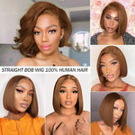 Black woman wearing Vinisay chocolate brown straight bob wig
