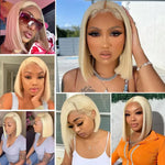 Black woman wearing Vinisay 613 blonde straight bob HD lace wig