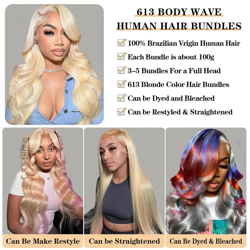 Vinisay 613 platinum blonde body wave hair color swatch