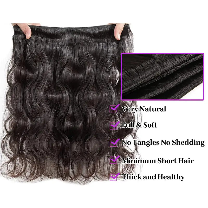 Close-up of Vinisay body wave hair texture, 12A virgin human hair