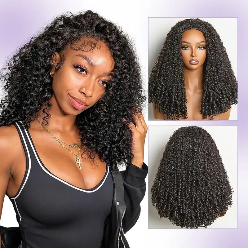 Glueless Burmese Curly Half Wig Human Hair Wear & Go No Glue Seamless Flip | Vinisay