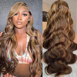  Black woman wearing Vinisay P4/27 ombre body wave hair