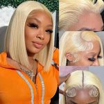 Vinisay 613 straight bob wig side view, 180% density