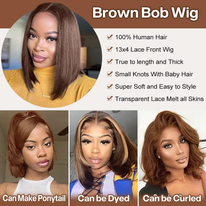 13×4 HD Lace Straight Bob Wig — Chocolate Brown | Vinisay