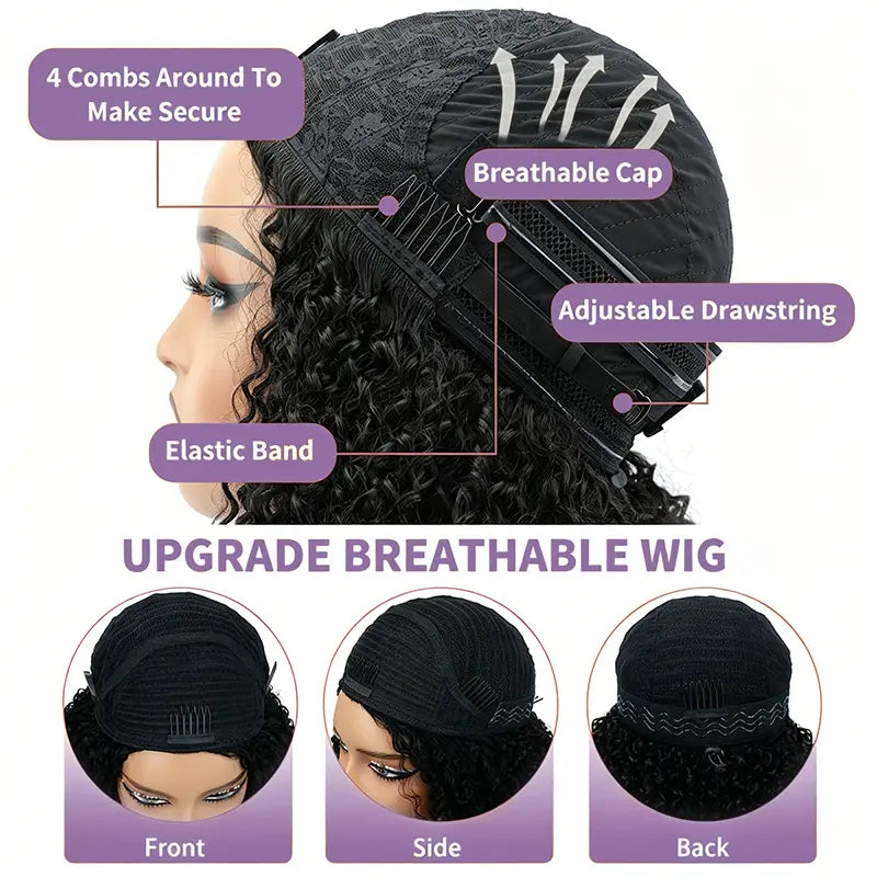 Glueless Burmese Curly Half Wig Human Hair Wear & Go No Glue Seamless Flip | Vinisay