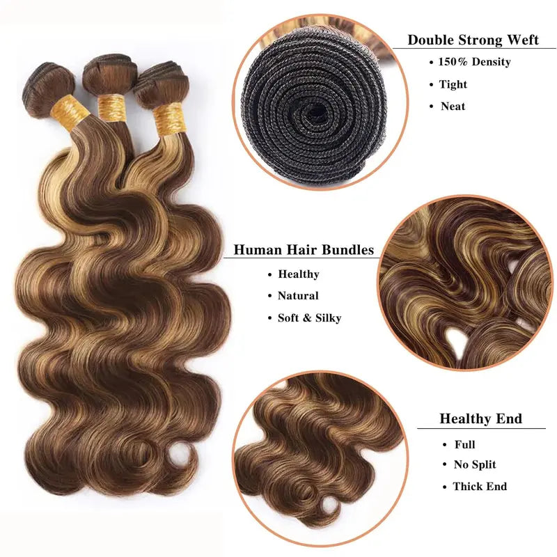  Vinisay P4/27 ombre color gradient, dark brown roots honey blonde ends