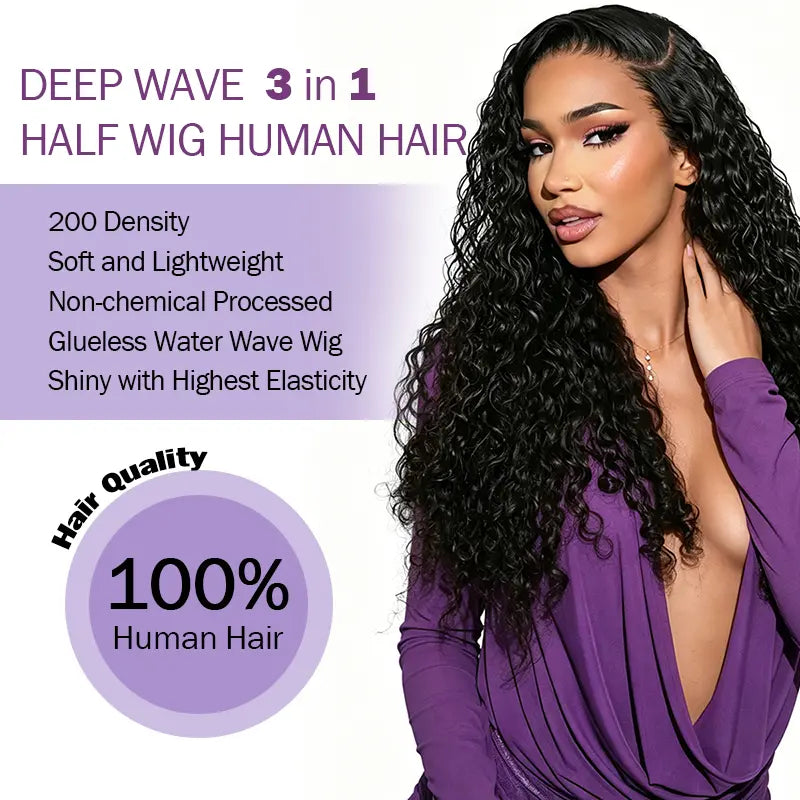 Glueless Burmese Curly Half Wig Human Hair Wear & Go No Glue Seamless Flip | Vinisay
